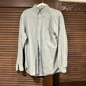 American living medium button up. Light green with white strips